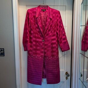 90s vintage Donna Vincent Couture long beaded hot pink blazer jacket